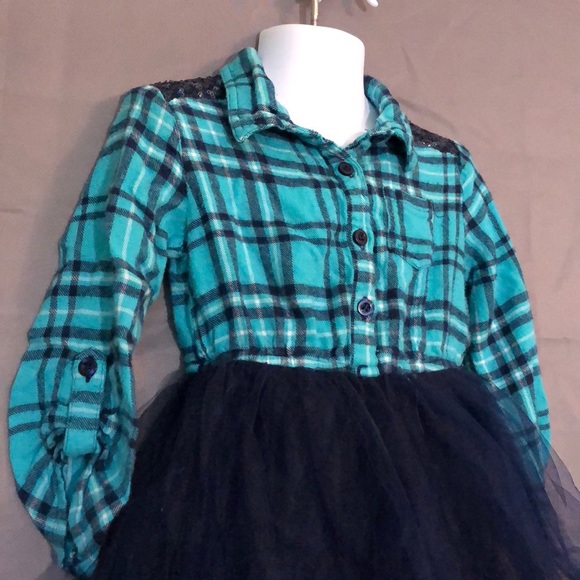 Blue & Green Plaid Tulle Bottom Dress - Picture 2 of 3